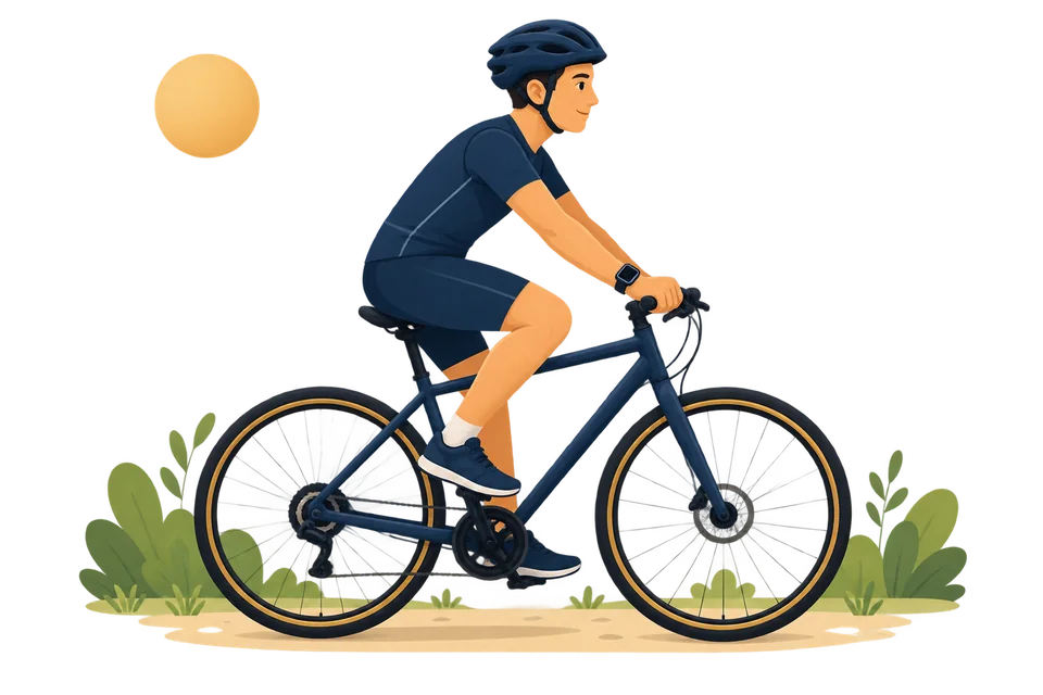 Un cycliste en plein air porte une montre connectée au poignet.